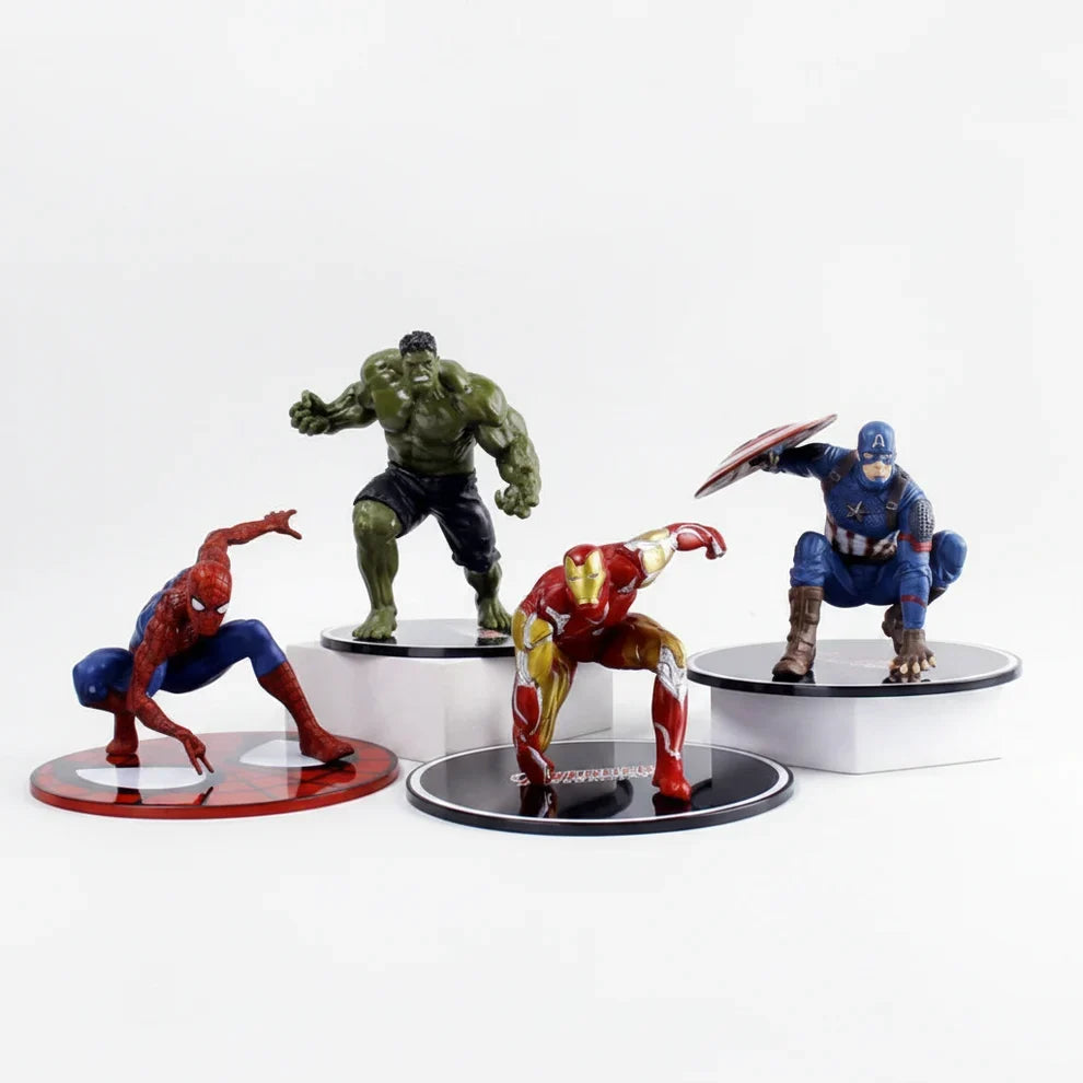 Marvel Avengers action figures on display bases