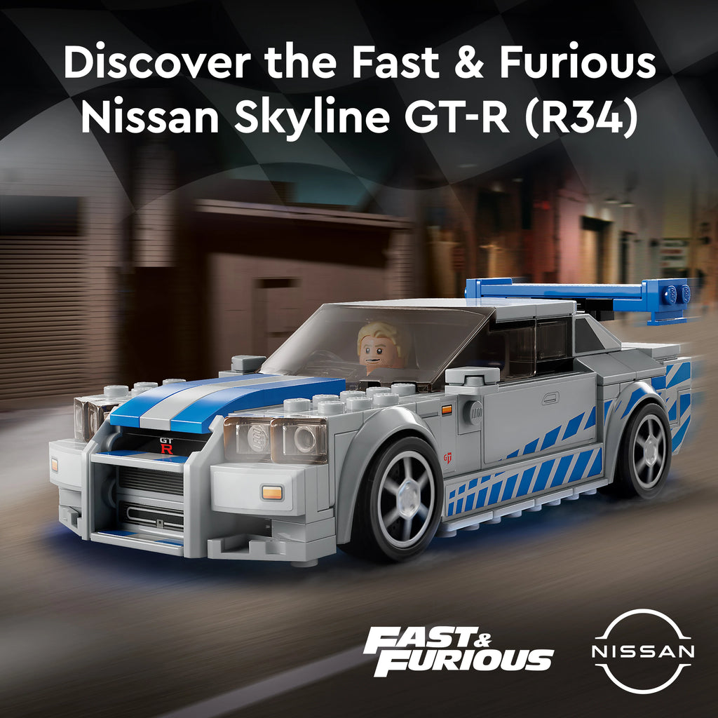 LEGO Speed Champions 2 Fast 2 Furious Nissan Skyline GT-R (R34) 76917 – 319 Pieces Building Set with Brian O'Conner Minifigure