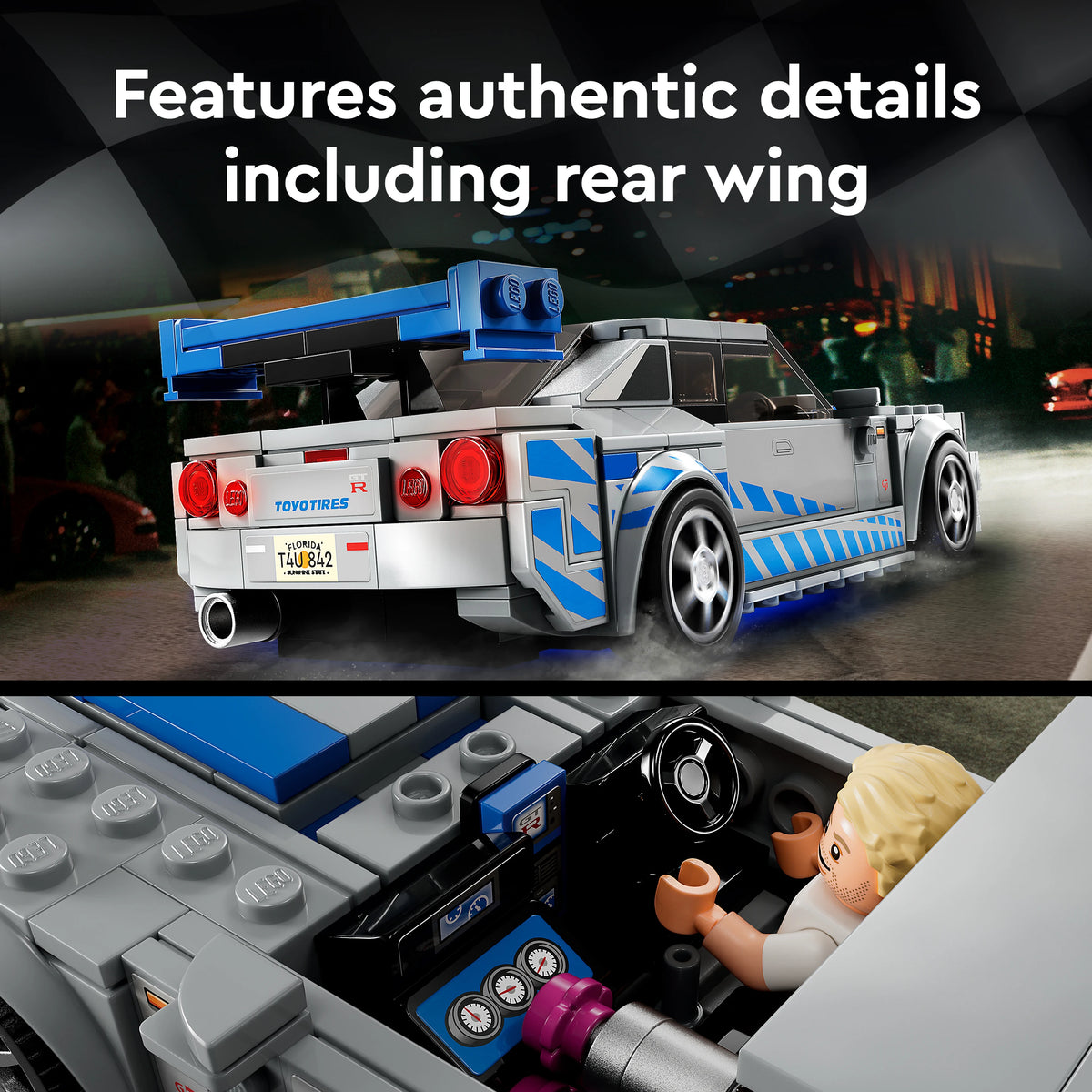 LEGO Speed Champions 2 Fast 2 Furious Nissan Skyline GT-R (R34) 76917 – 319 Pieces Building Set with Brian O'Conner Minifigure