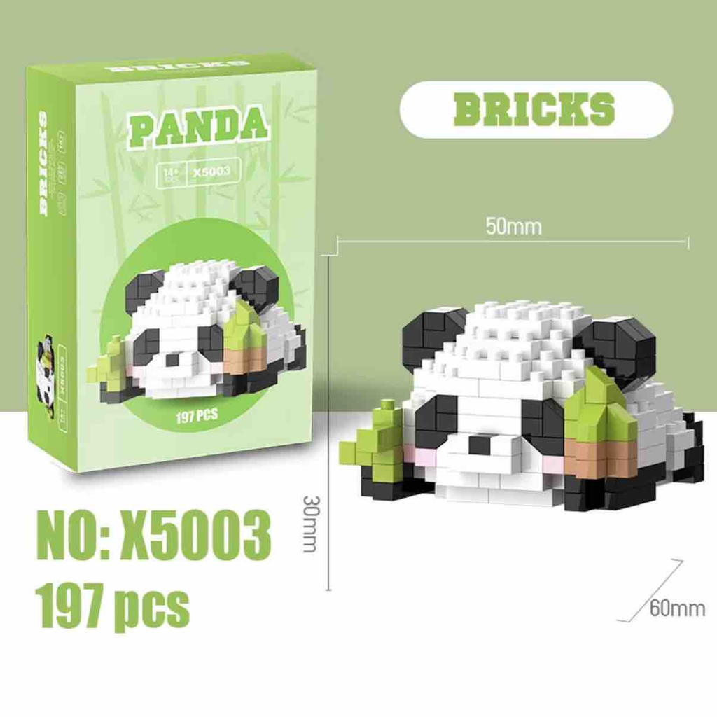 Cute Lazy Panda Micro Building Blocks Kit X5003 – 197 Pieces 3D Mini Brick Figure with Bamboo | Desk Decor & Gift
