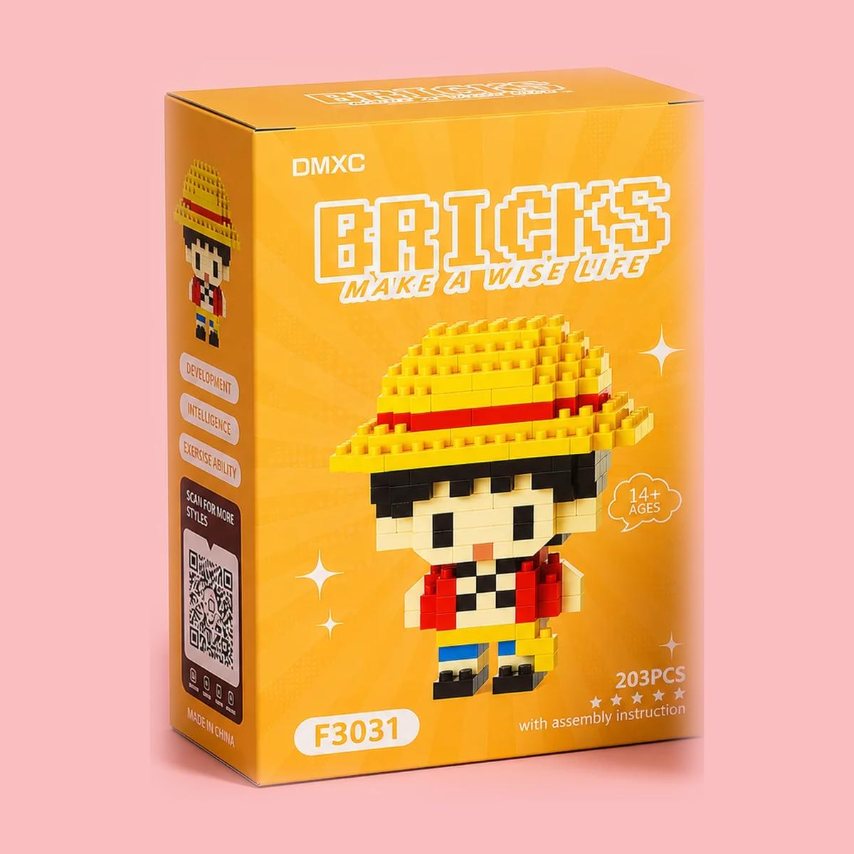 DMXC Bricks One Piece Monkey D. Luffy F3031 3D Mini Figure Micro Building Blocks Kit (203 Pieces)