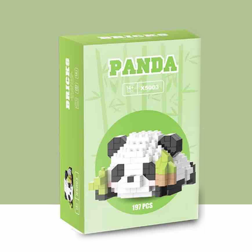 Cute Lazy Panda Micro Building Blocks Kit X5003 – 197 Pieces 3D Mini Brick Figure with Bamboo | Desk Decor & Gift