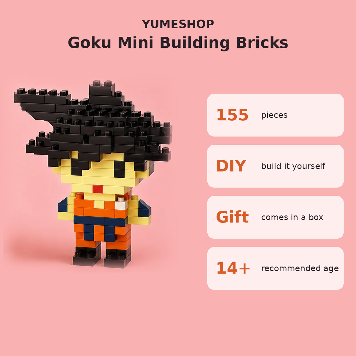 DMXC Bricks Dragon Ball Z Son Goku Micro Building Blocks – 155 Pieces 3D Mini Figure Kit | Anime Desk Decor & Gift