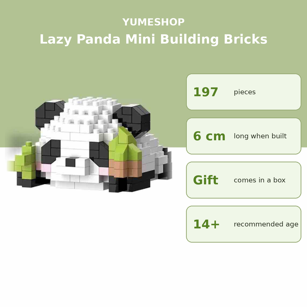 Cute Lazy Panda Micro Building Blocks Kit X5003 – 197 Pieces 3D Mini Brick Figure with Bamboo | Desk Decor & Gift