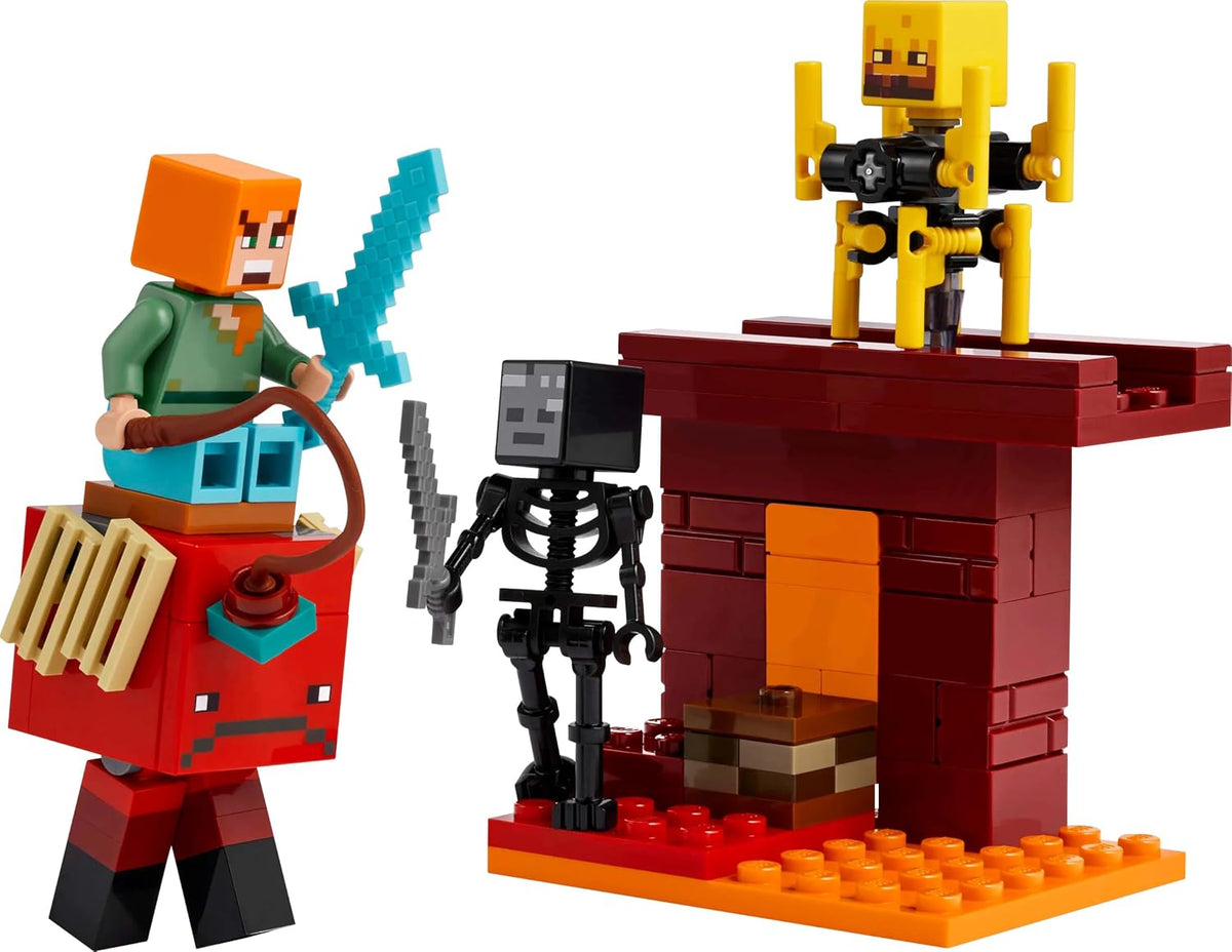 LEGO Minecraft The Nether Lava Battle 21266 – 99 Pieces Building Set with Alex, Strider, Blaze & Wither Skeleton Figures