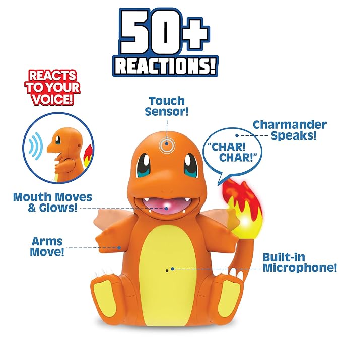 Pokémon My Partner Charmander – Electronic Interactive Figure with Lights, Sound & Motion | Reacts to Touch & Voice, 50+ Reactions (Jazwares)