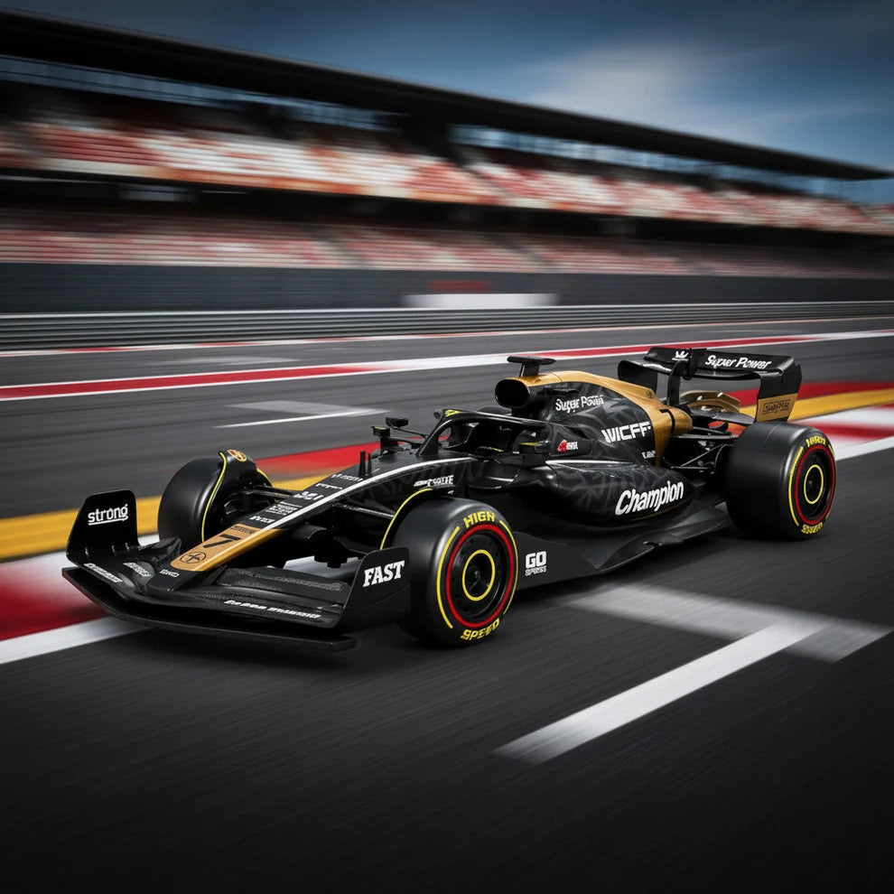 Jimyog 1:10 F1 APXGP RC Racing Car – Black & Gold | 15 km/h High Speed with Simulation Sounds & 2.4GHz Controller
