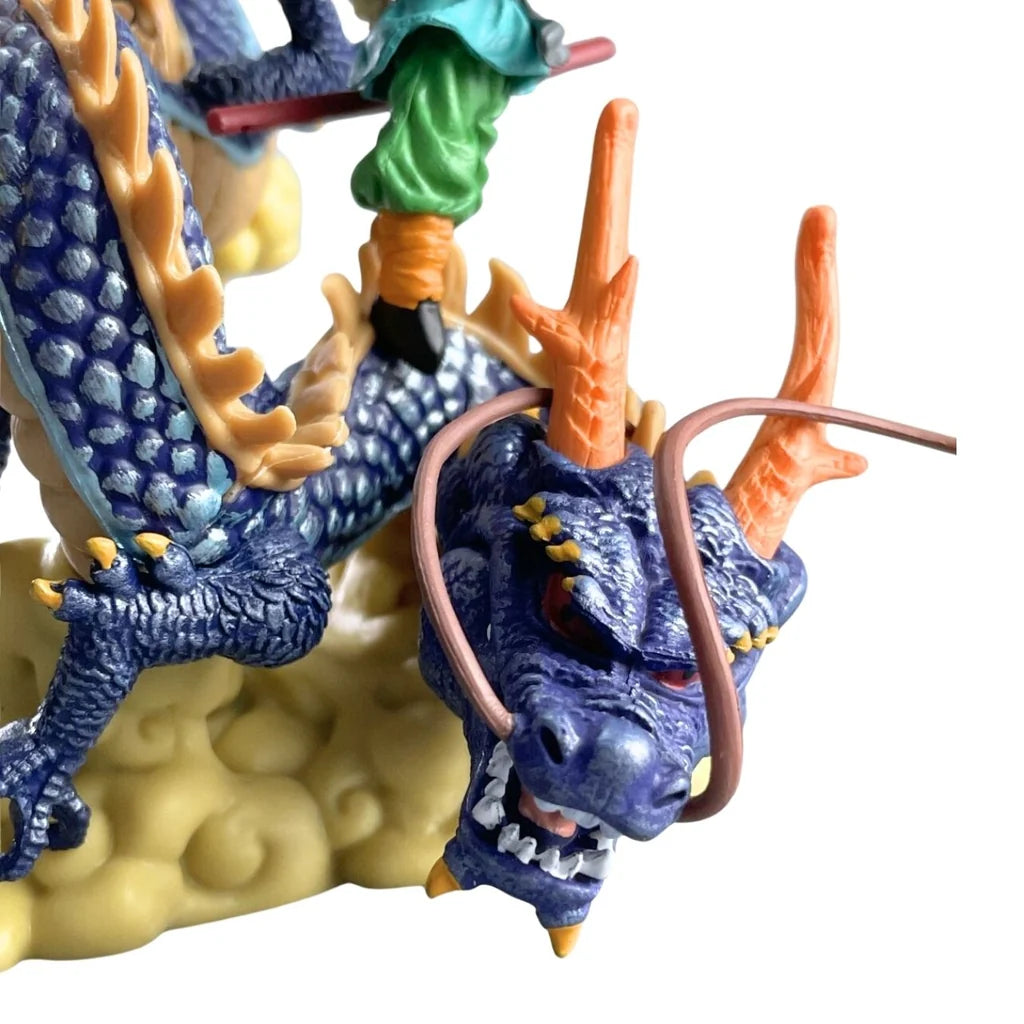 Kid Goku Riding Shenron Figure – Dragon Ball Diorama with Power Pole & Nimbus Clouds | Navy Blue Dragon Collectible