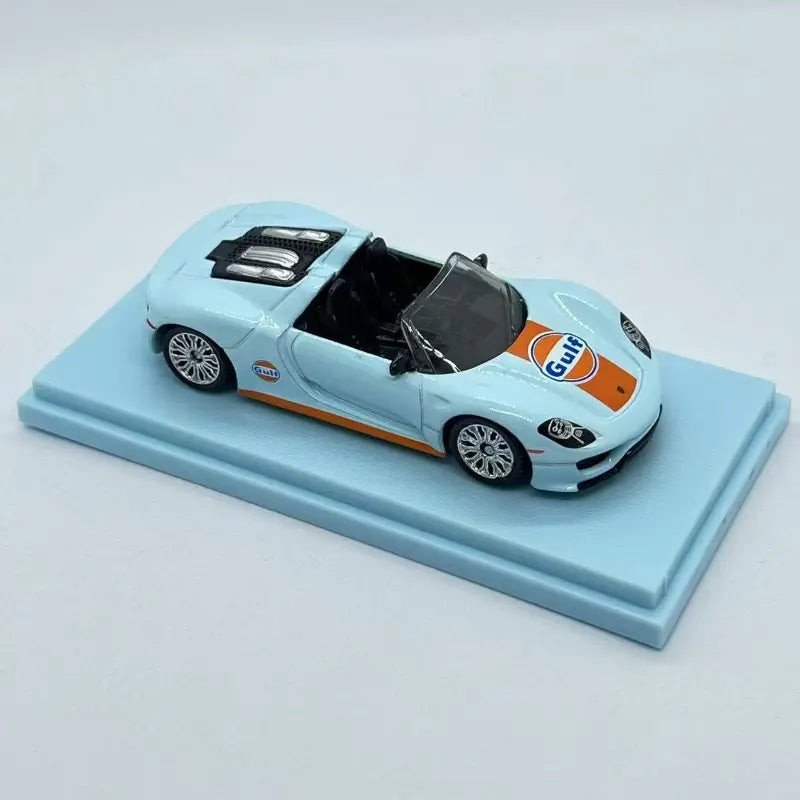 CCA Porsche 918 Spyder 1:64 Scale Diecast Model Car – Gulf Livery Light Blue & Orange | Premium Collectible Supercar