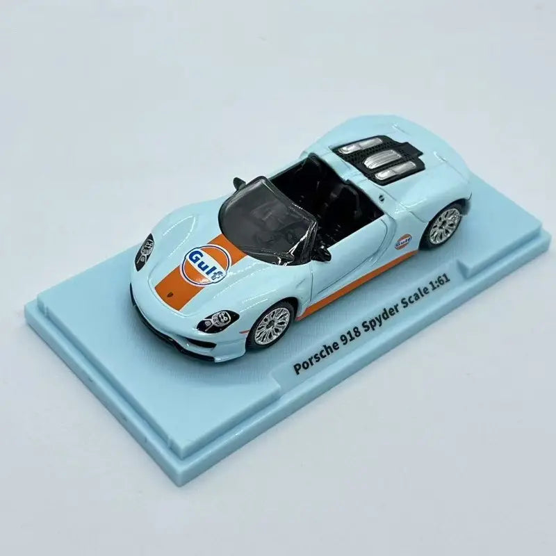 CCA Porsche 918 Spyder 1:64 Scale Diecast Model Car – Gulf Livery Light Blue & Orange | Premium Collectible Supercar