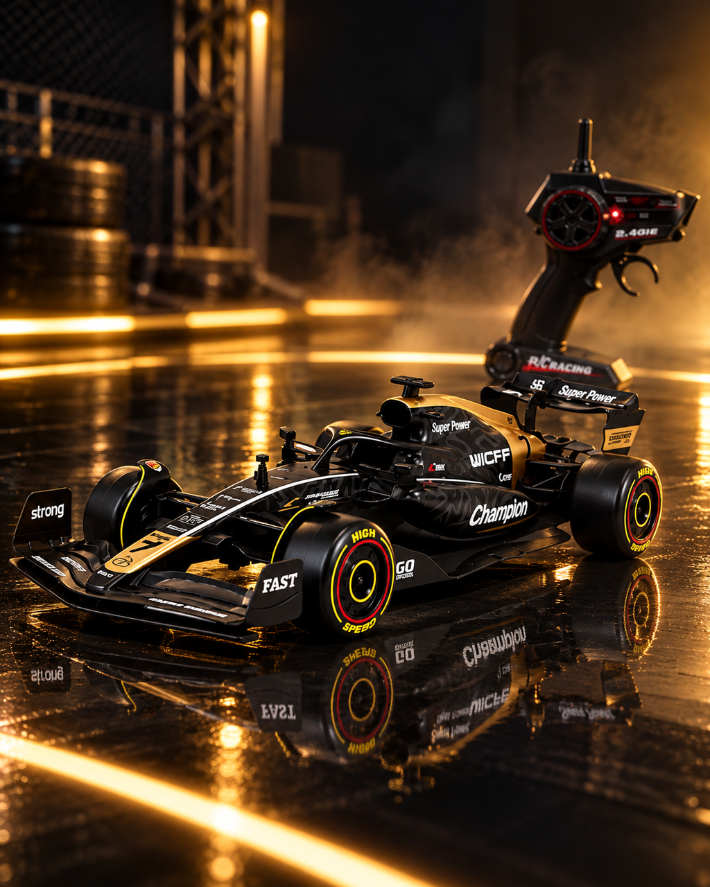 Jimyog 1:10 F1 APXGP RC Racing Car – Black & Gold | 15 km/h High Speed with Simulation Sounds & 2.4GHz Controller