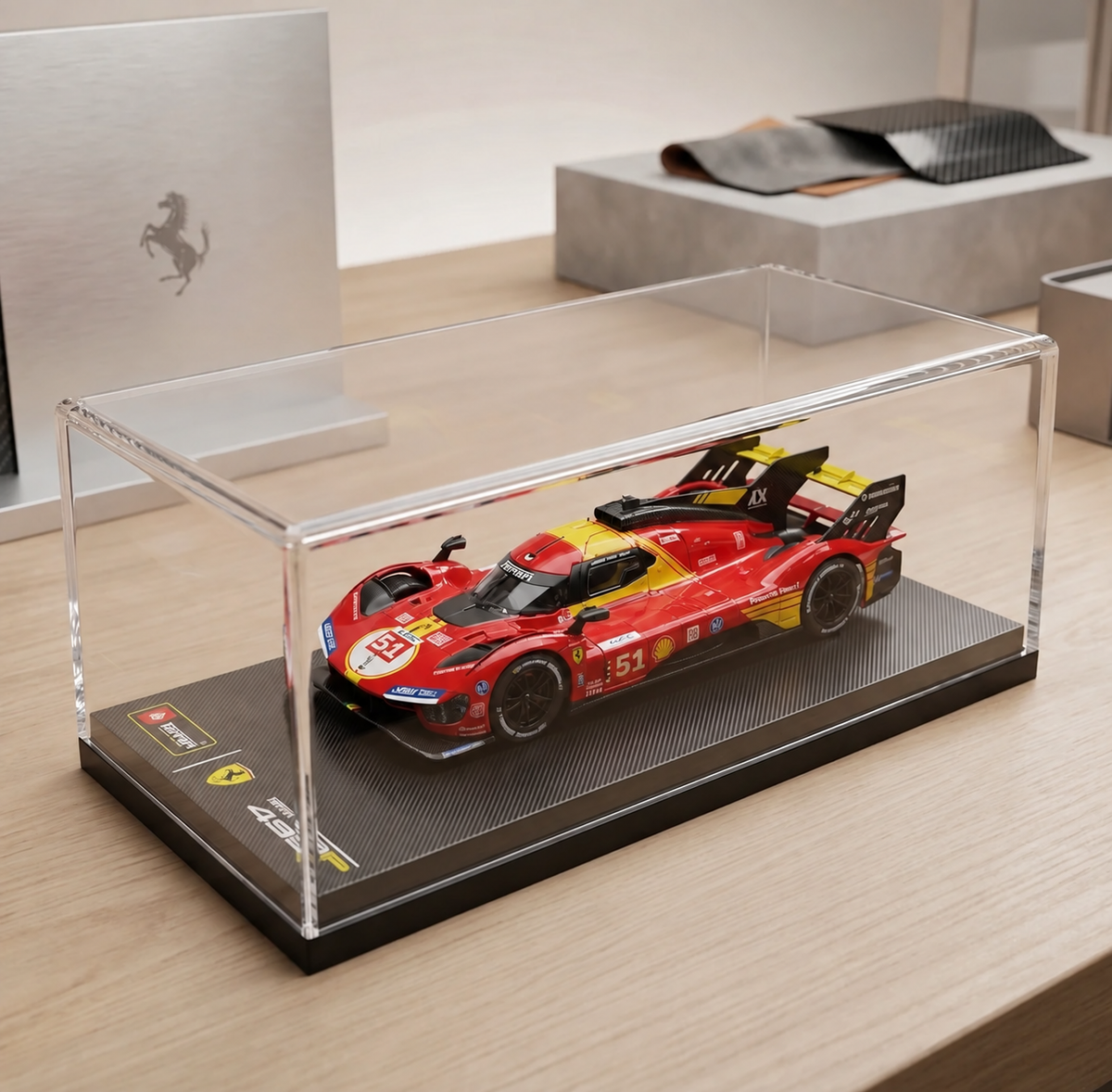 Bburago Ferrari 499P Hypercar 1:64 Scale Diecast Model Car – Red #51 | Racing Collectible with Display Base
