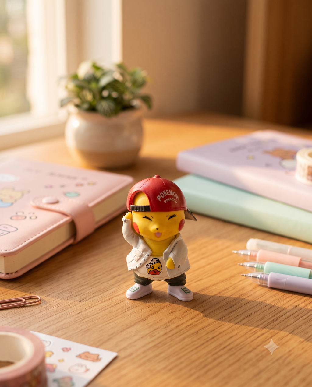 Pikachu with Cap Mini Figure – 8 cm Cute Streetwear Style PVC Figure | Desk Decor & Cake Topper