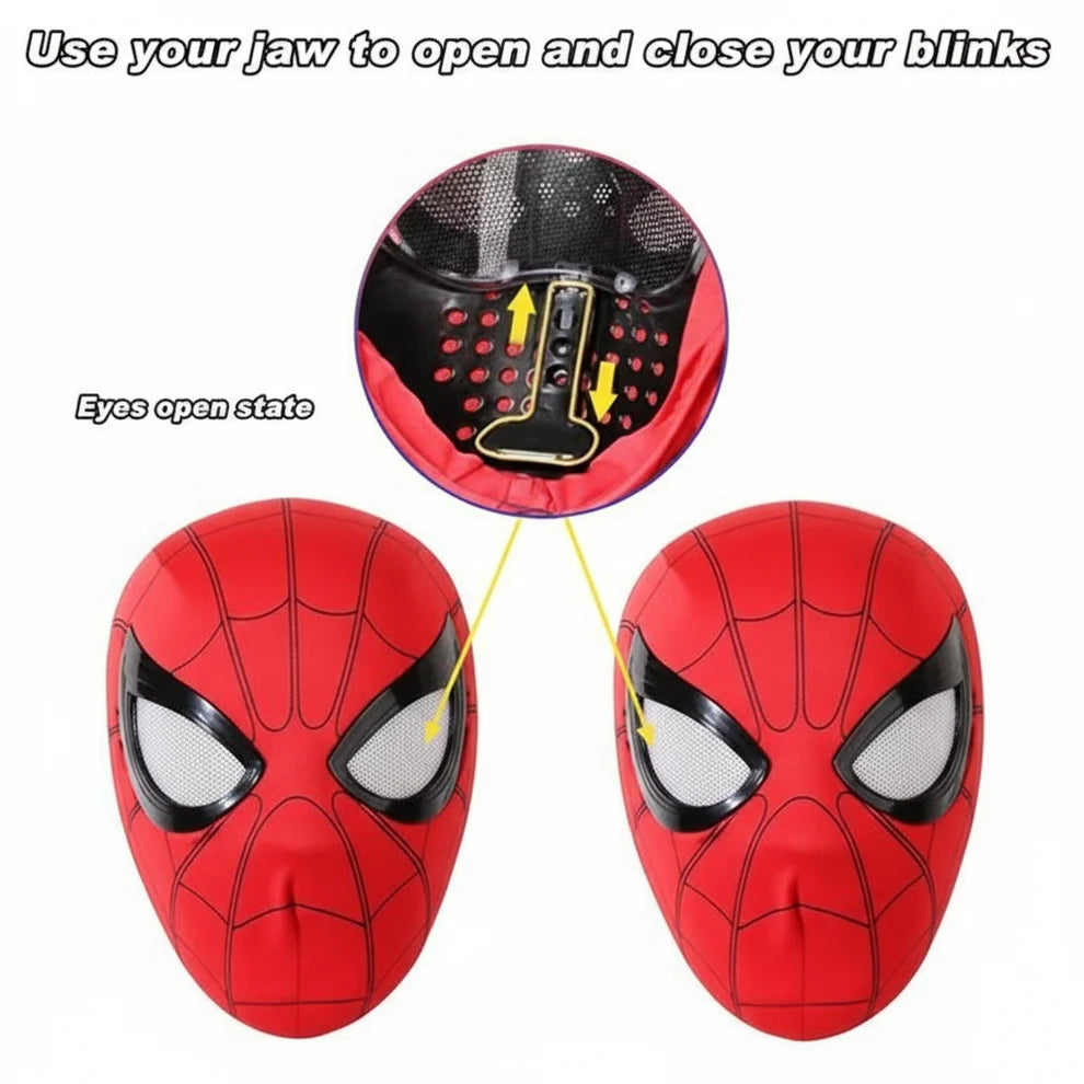 Spider-Man Mask with Jaw Control – Moving Eye Lenses | Full-Face Superhero Cosplay Mask