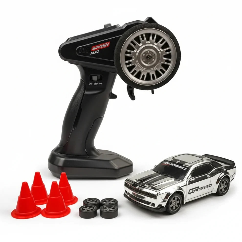 Whoosh RC Mini Drift Car 1:43 Scale – Chrome Silver | 2.4GHz Remote Control Racing Car for Kids & Adults
