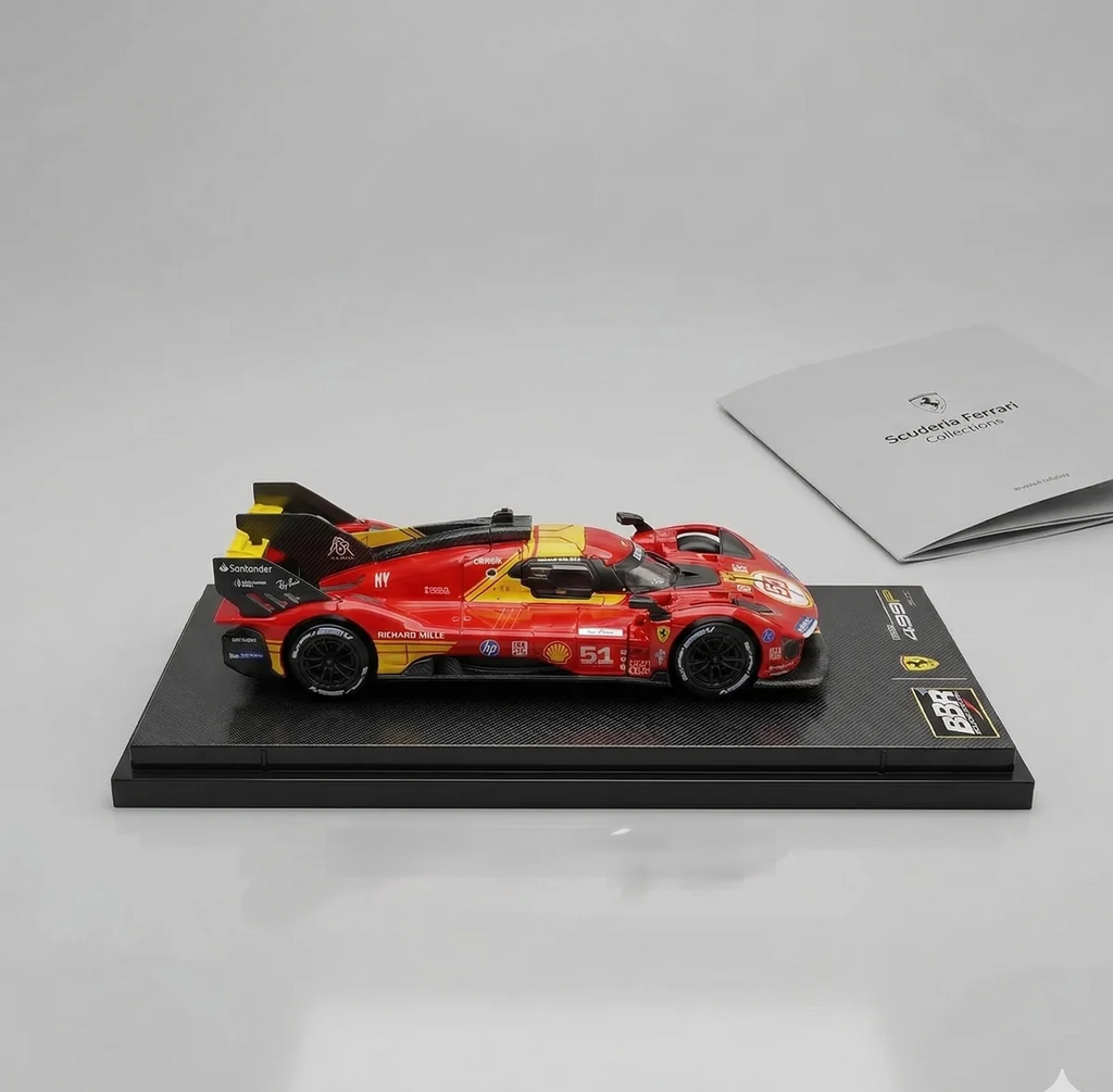 Bburago Ferrari 499P Hypercar 1:64 Scale Diecast Model Car – Red #51 | Racing Collectible with Display Base