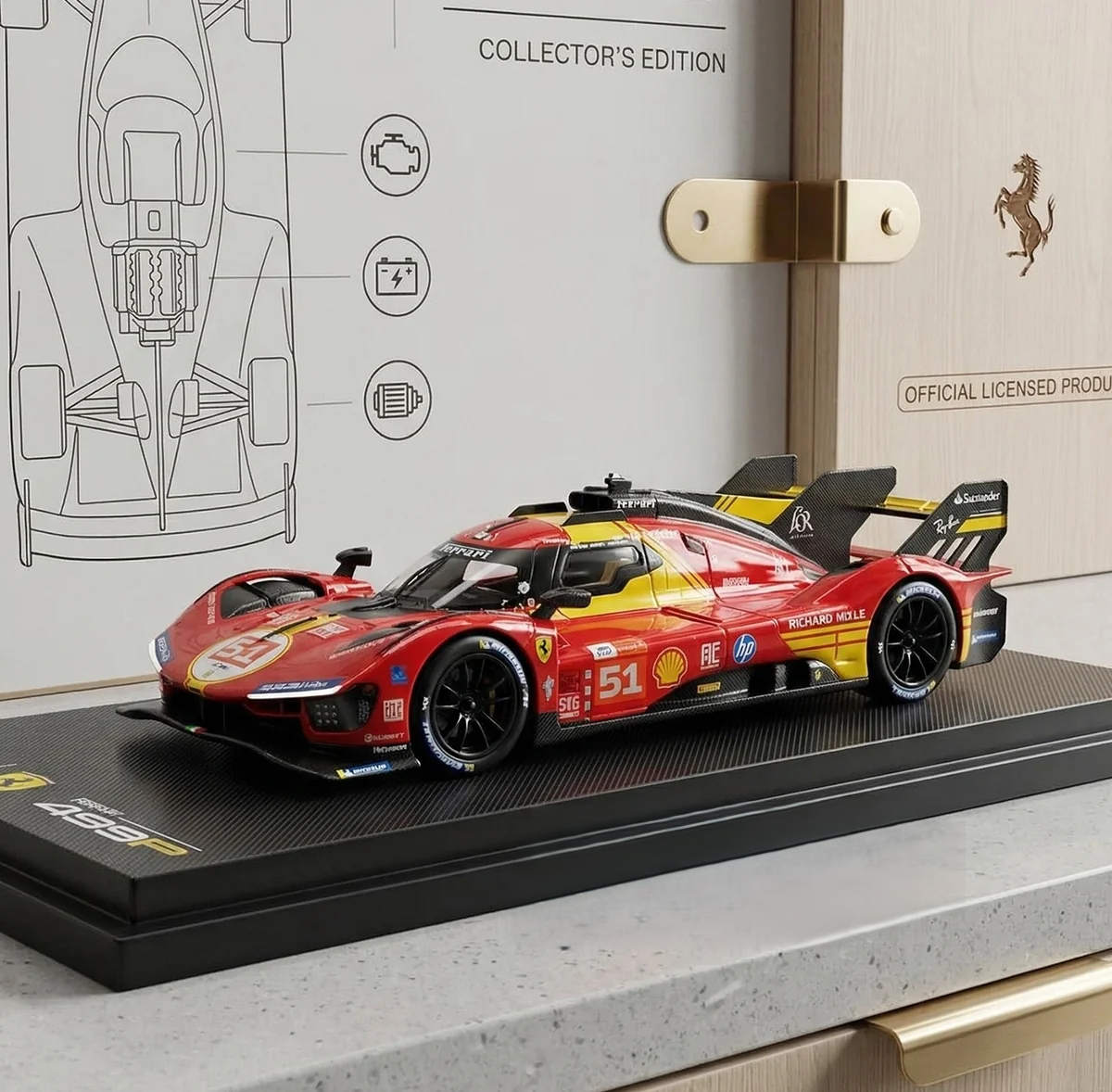 Bburago Ferrari 499P Hypercar 1:64 Scale Diecast Model Car – Red #51 | Racing Collectible with Display Base