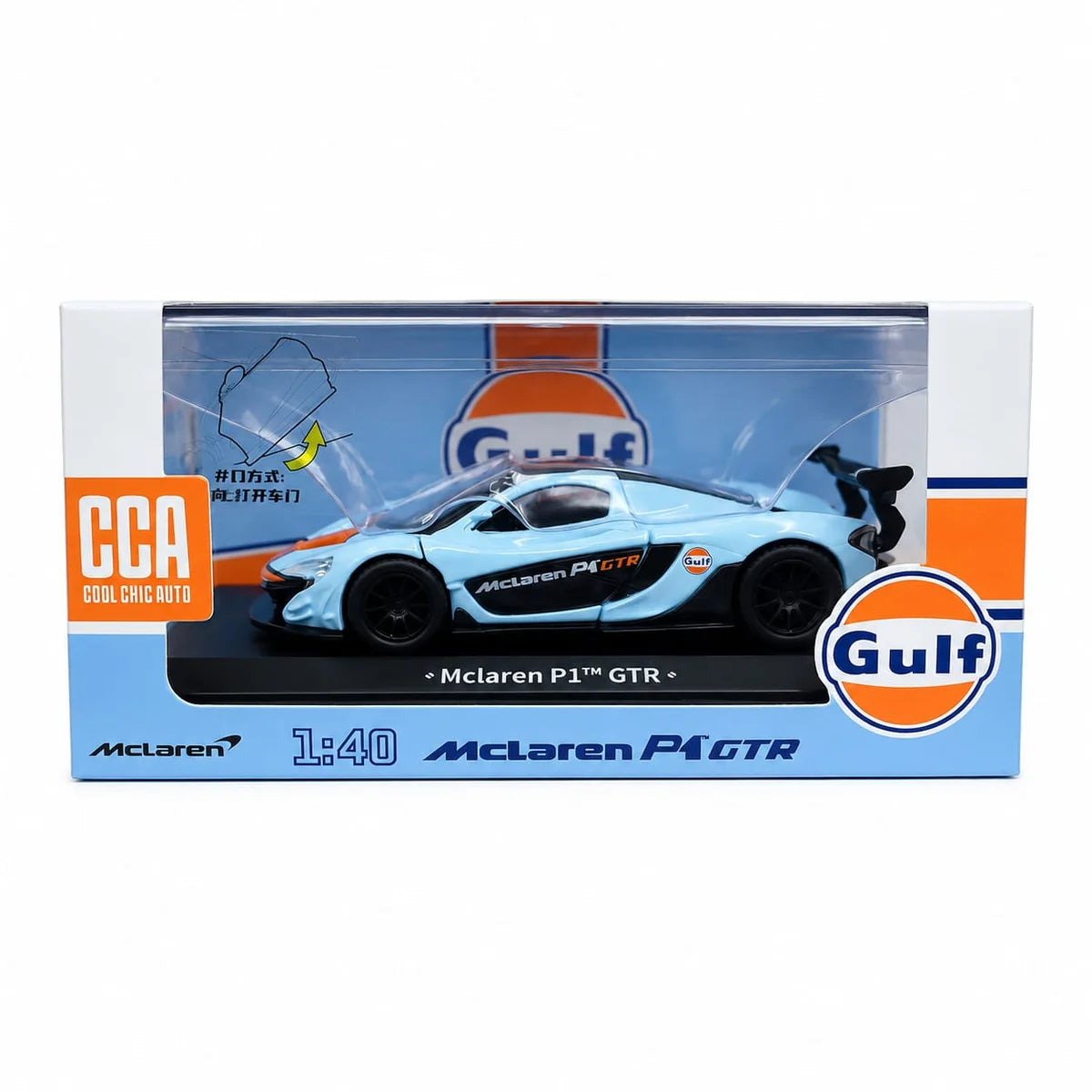 CCA McLaren P1 GTR 1:40 Scale Diecast Model Car – Gulf Livery Blue & Orange | Premium Collectible Supercar