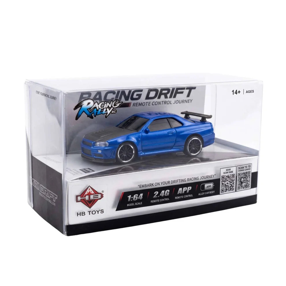 HB Toys Mini Drift 1:64 Scale RC Car – Blue Nissan Skyline GT-R | 2.4GHz & App Remote Control Drift Car