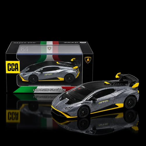 CCA Lamborghini Huracán STO 1:64 Scale Diecast Model Car – Grey & Yellow | Premium Collectible with Display Box