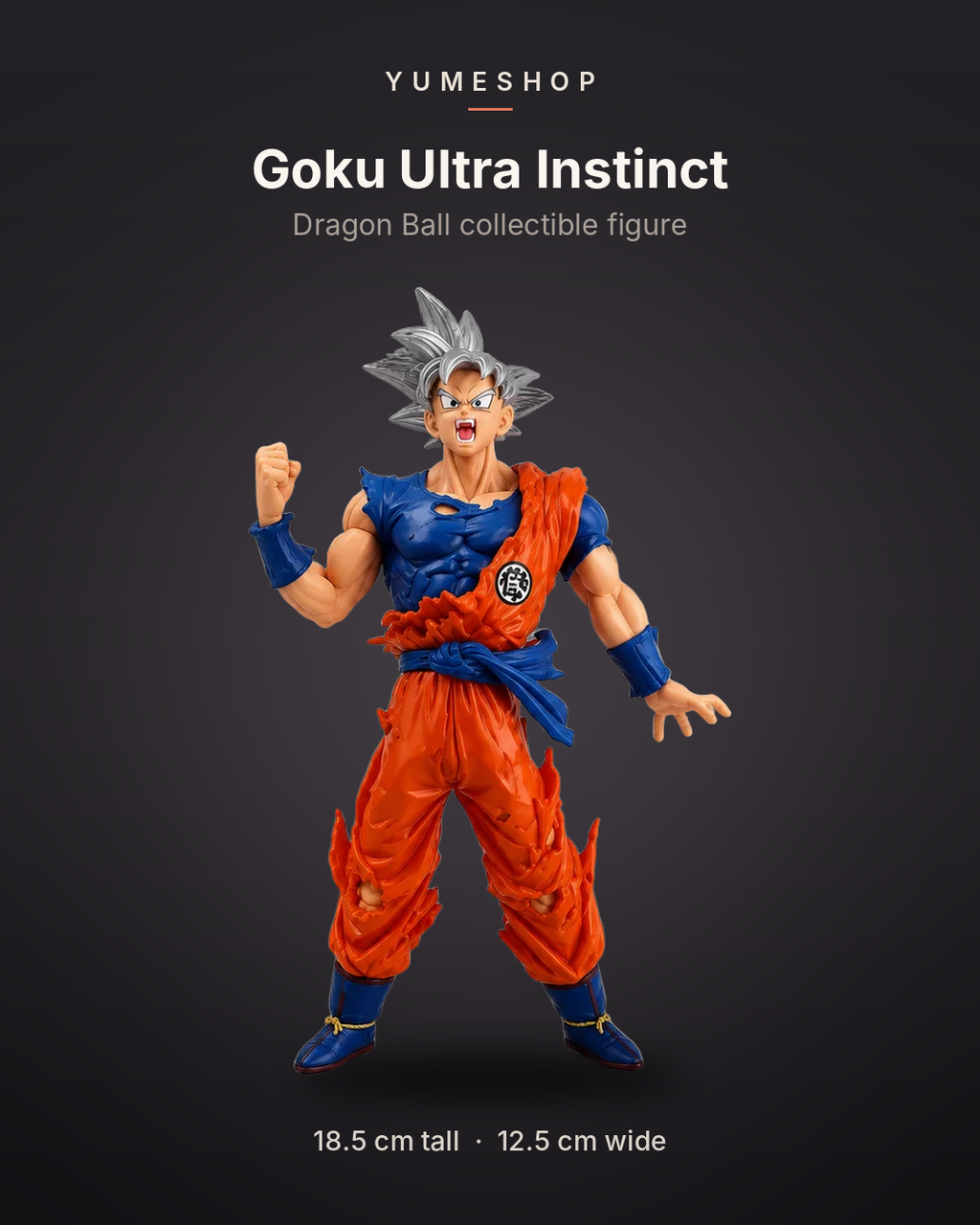 Goku Ultra Instinct Action Figure – 18.5 cm Dragon Ball Super Collectible | Battle-Damaged Silver Hair Edition