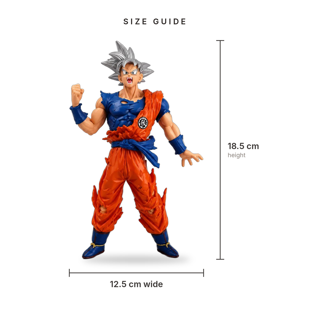 Goku Ultra Instinct Action Figure – 18.5 cm Dragon Ball Super Collectible | Battle-Damaged Silver Hair Edition