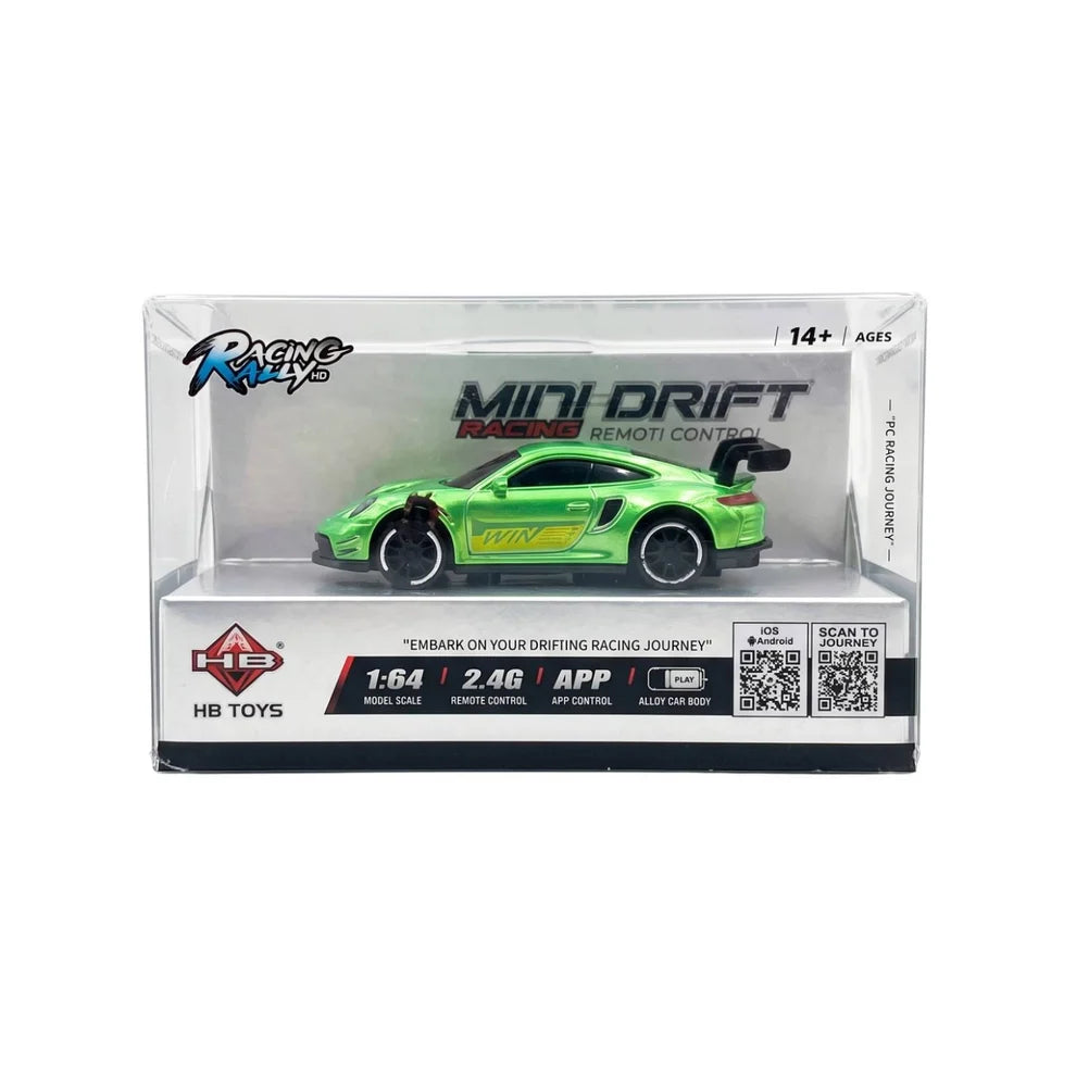 HB Toys Mini Drift 1:64 RC car in metallic green with box
