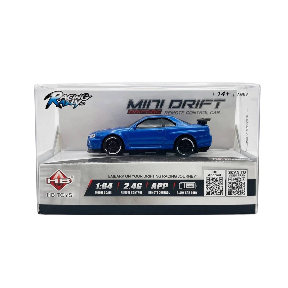 HB Toys Mini Drift 1:64 Scale RC Car – Blue Nissan Skyline GT-R | 2.4GHz & App Remote Control Drift Car