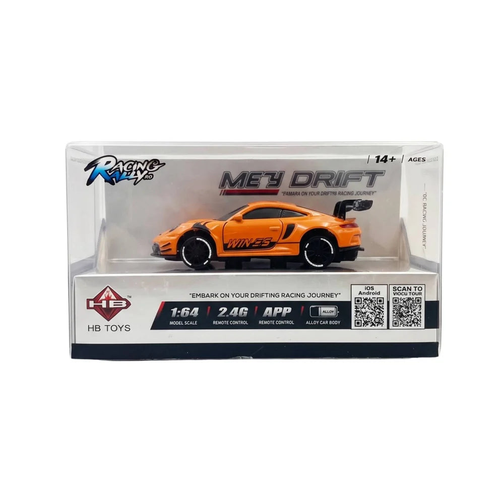 HB Toys Mini Drift 1:64 RC car in orange with retail packaging