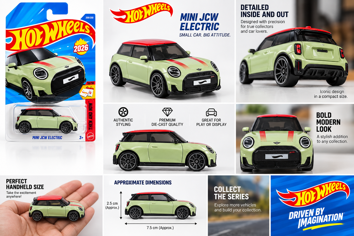 Hot Wheels Mini JCW Electric – Sage Green with Red Roof (Then and Now Series 10/10)