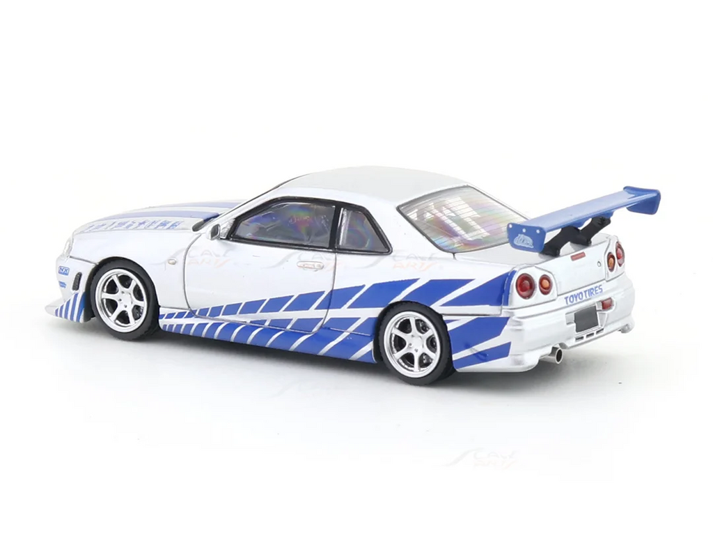 TimeMicro Nissan Skyline GT-R R34 1:64 Scale Diecast Model Car – Silver & Blue | Premium JDM Collectible