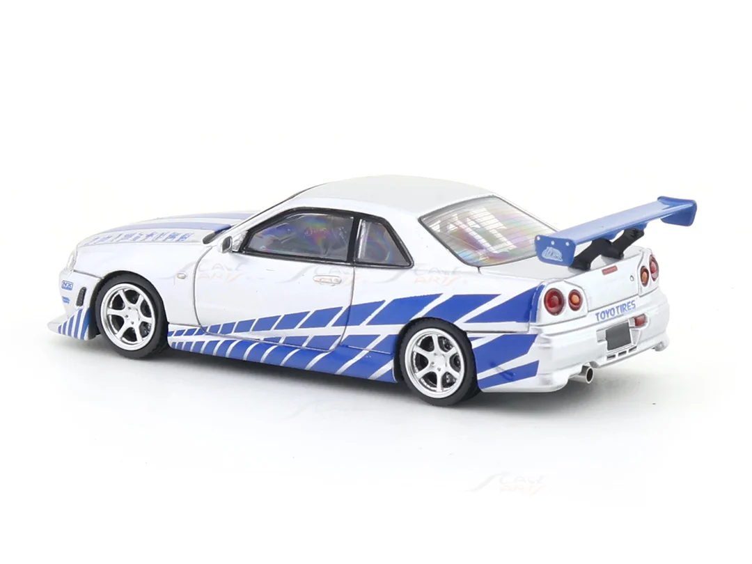 TimeMicro Nissan Skyline GT-R R34 1:64 Scale Diecast Model Car – Silver & Blue | Premium JDM Collectible