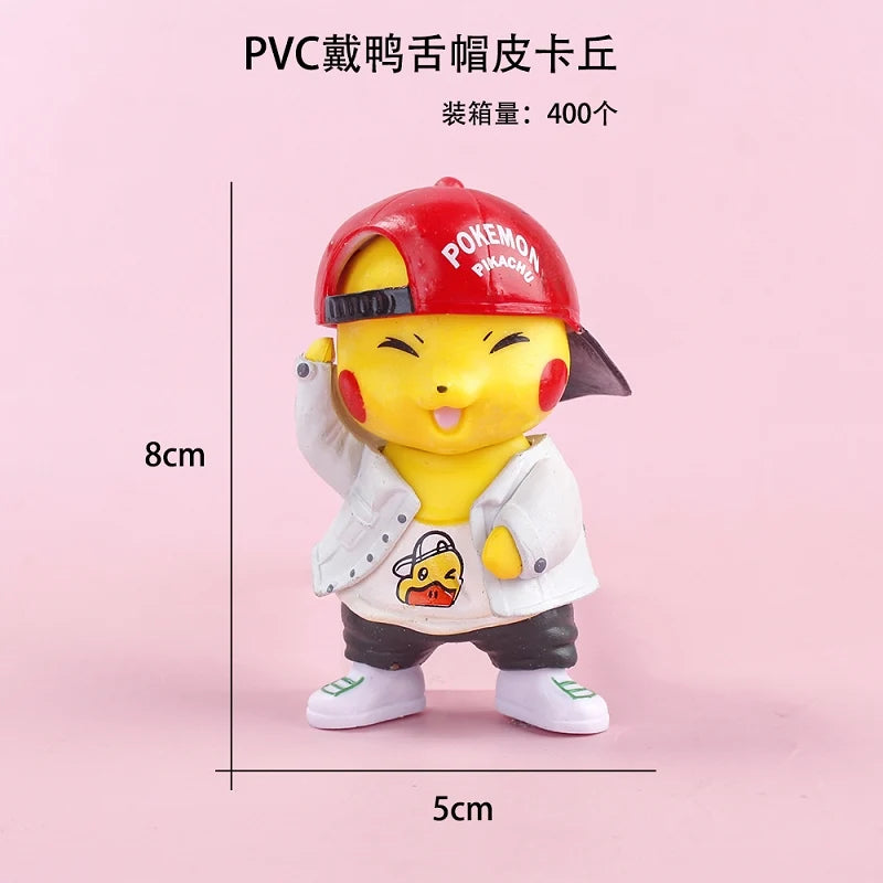 Pikachu with Cap Mini Figure – 8 cm Cute Streetwear Style PVC Figure | Desk Decor & Cake Topper