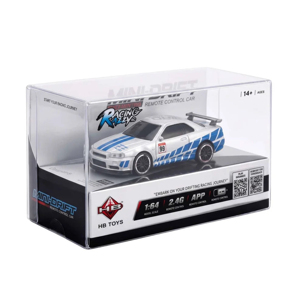 HB Toys Mini Drift 1:64 Scale RC Car – Silver & Blue #99 | 2.4GHz & App Remote Control Drift Car