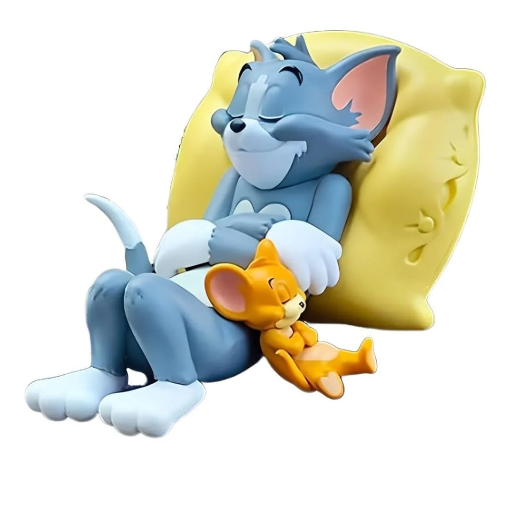 Tom & Jerry Sleeping Together Mini Figure – 8 cm Cute Napping on Pillow Figurine | Desk Decor & Gift