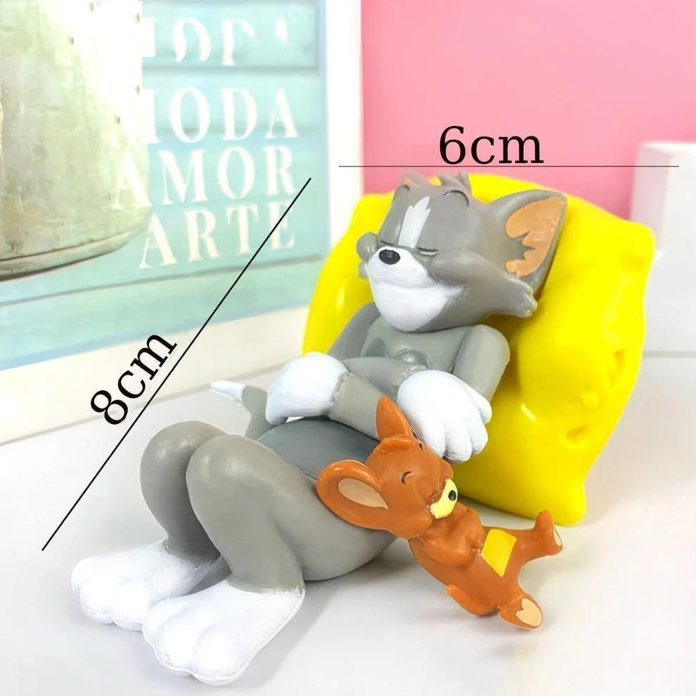 Tom & Jerry Sleeping Together Mini Figure – 8 cm Cute Napping on Pillow Figurine | Desk Decor & Gift
