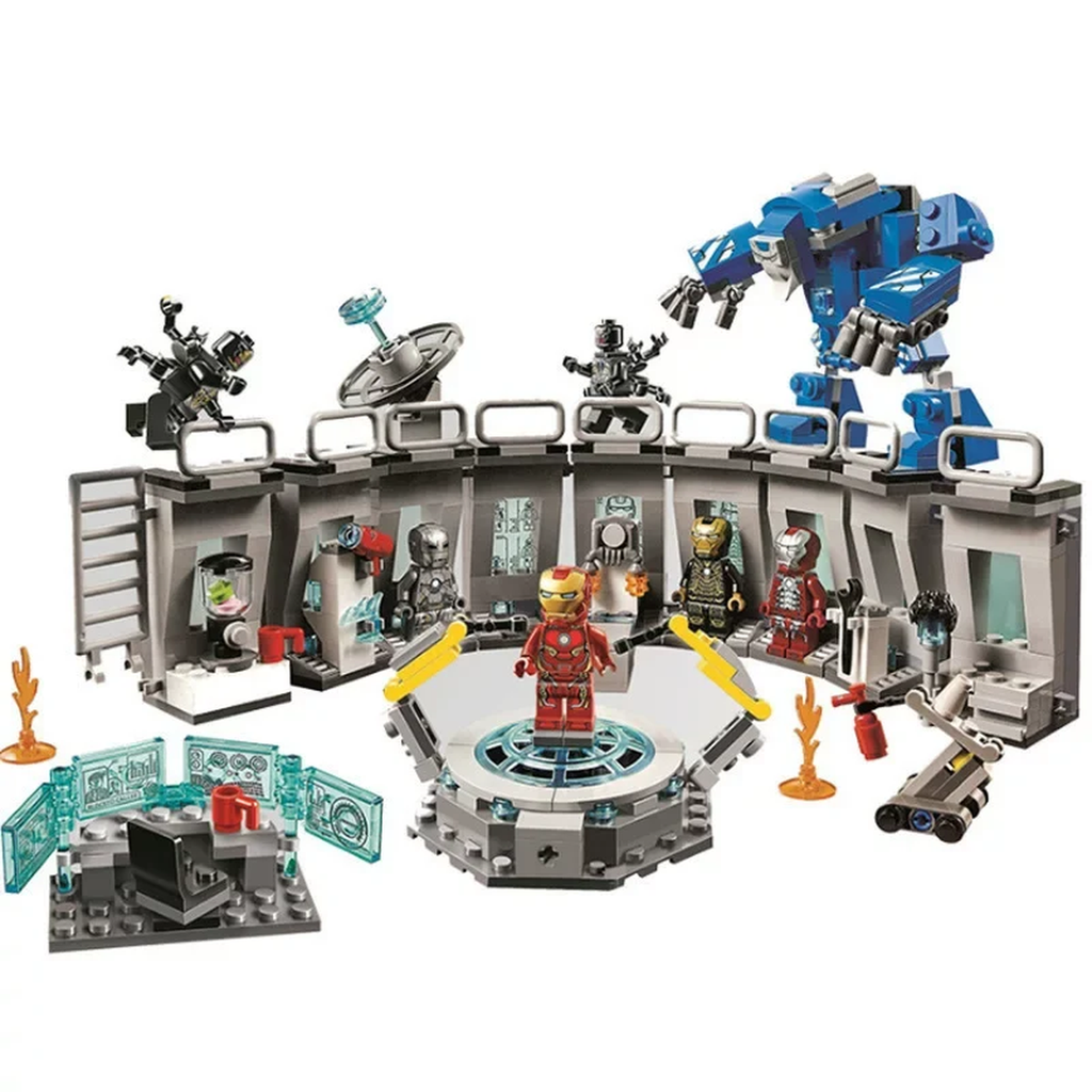 Iron Man Armour Hall Building Blocks Set – 560+ Pieces with Igor Mech & 6 Minifigures | Avengers Endgame Display Set