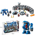 Iron Man Armour Hall Building Blocks Set – 560+ Pieces with Igor Mech & 6 Minifigures | Avengers Endgame Display Set