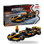 McLaren F1 race car building blocks set in papaya with driver minifigure