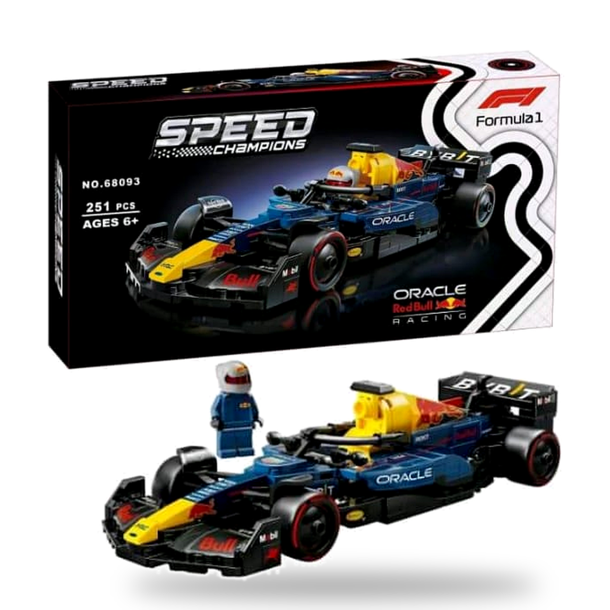 Red Bull Racing F1 race car building blocks set with driver minifigure