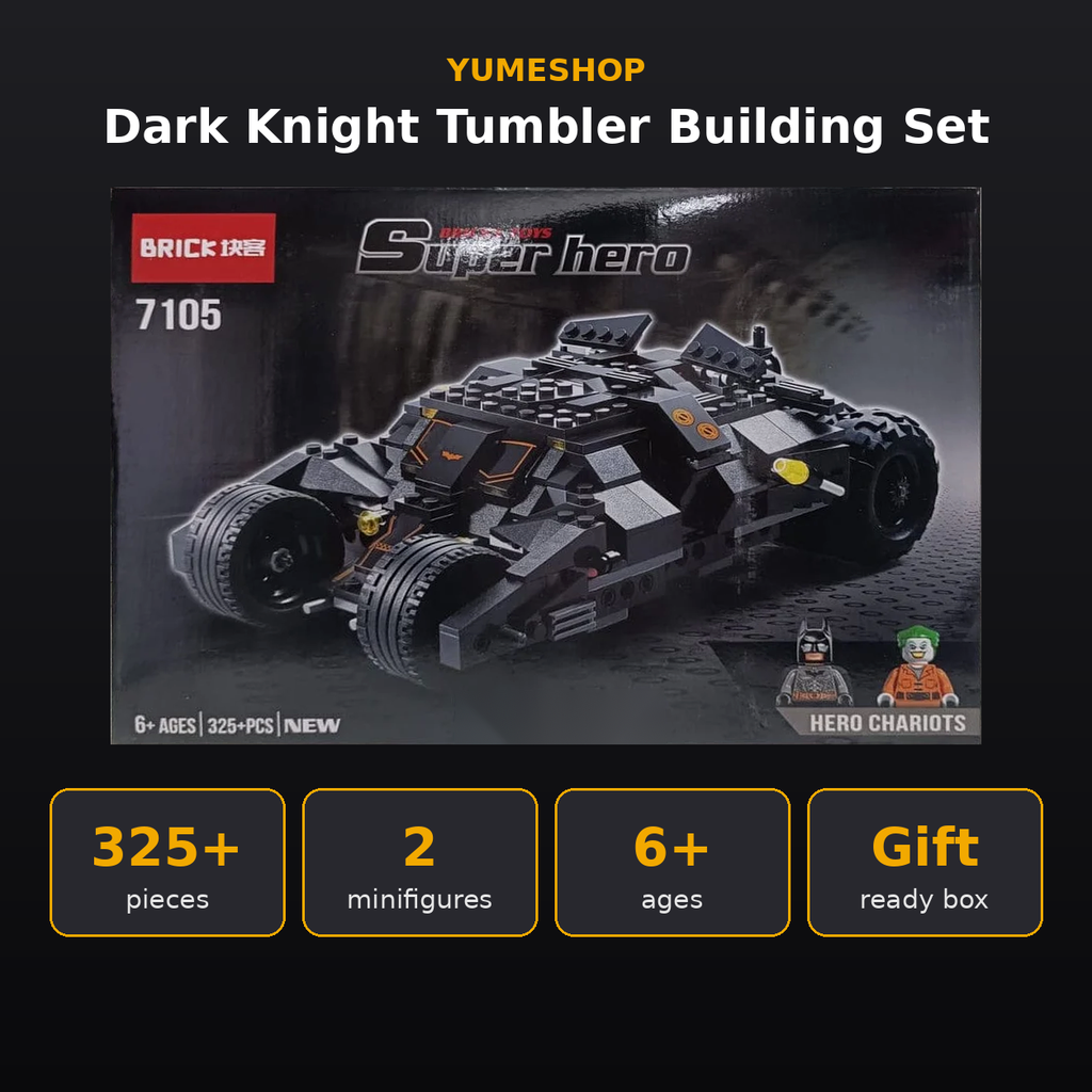 Dark Knight Tumbler Building Blocks Set 7105 – 325+ Pieces Batmobile Model with Batman & Joker Minifigures